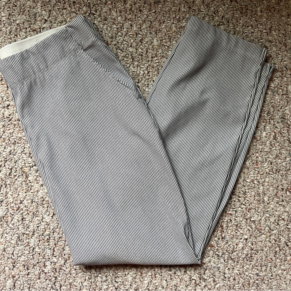 Max Studio Pants large Pinstripe Seersucker Womens Pull On Ankle Cropped Stripe